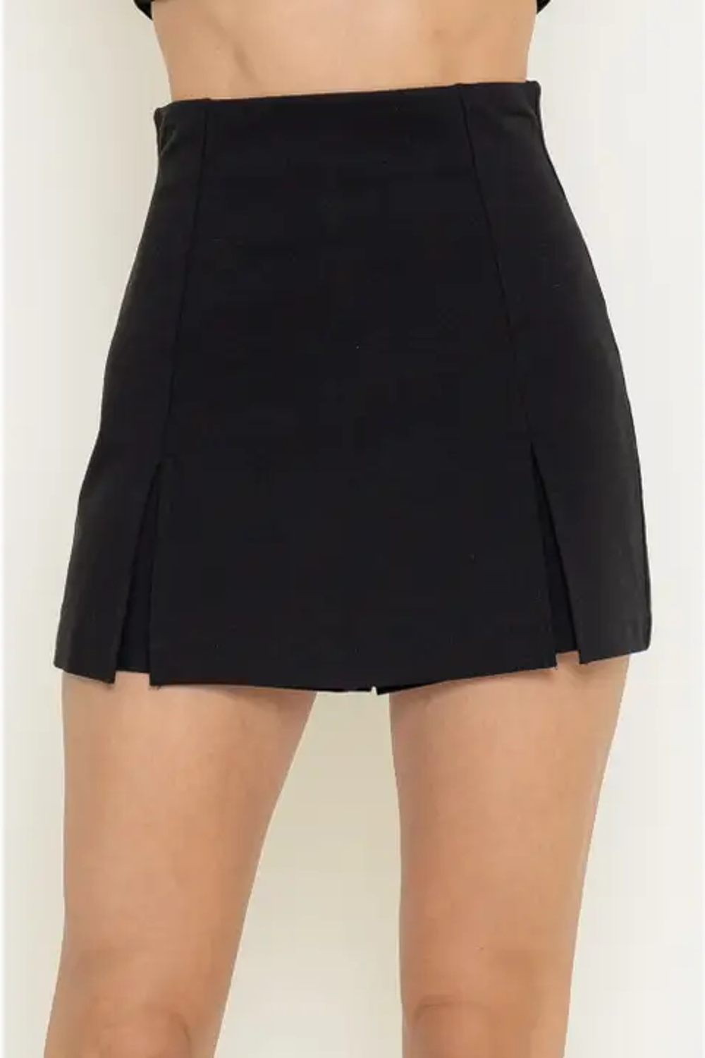 Women's A-Line Skort with Double Slit, High Waisted Zipper Closure Skirt, Casual Office Wear Black L