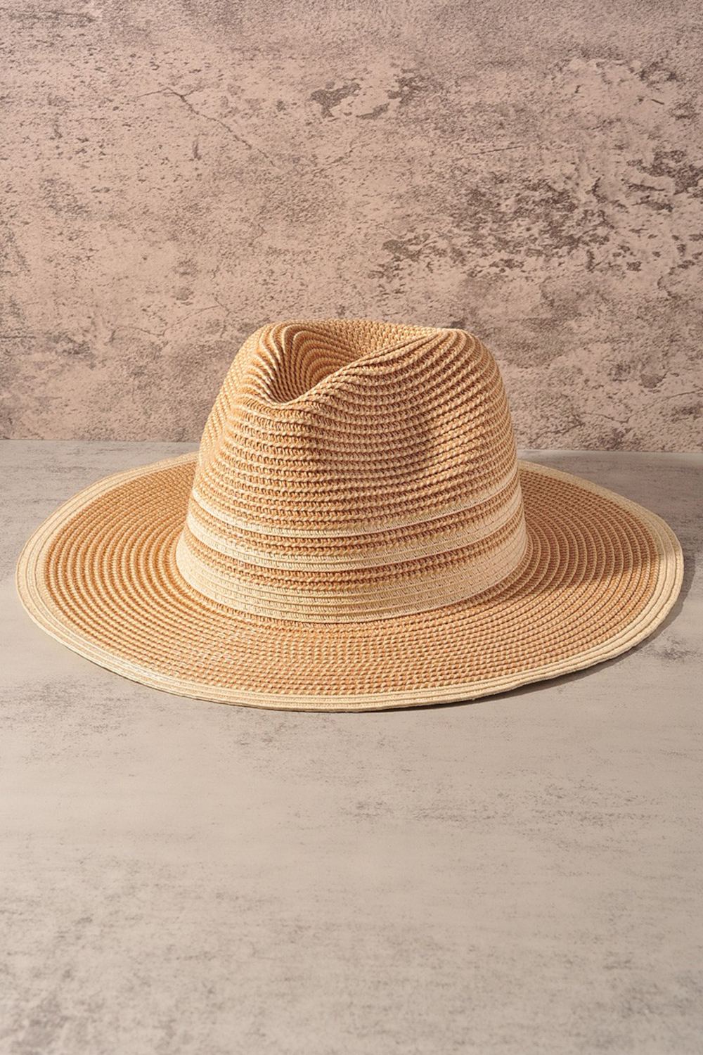Stripe Straw Panama Hat-Natural/Beige