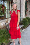 Holiday Cheer Midi Dress-Red