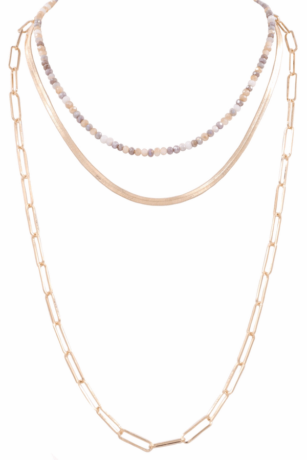 Bead Layered Chain 3 Piece Necklace Set-Multi