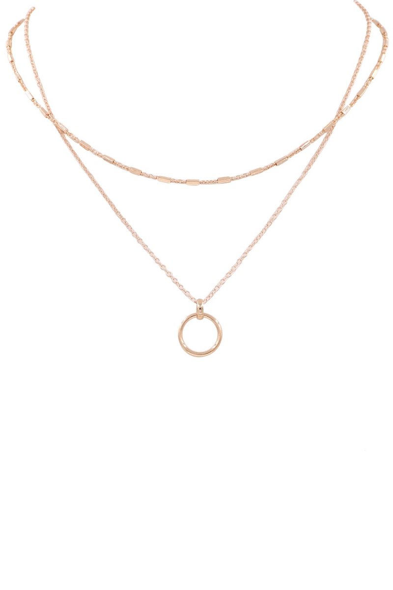Brass Metal Chain Ring Pendant Necklace-Gold