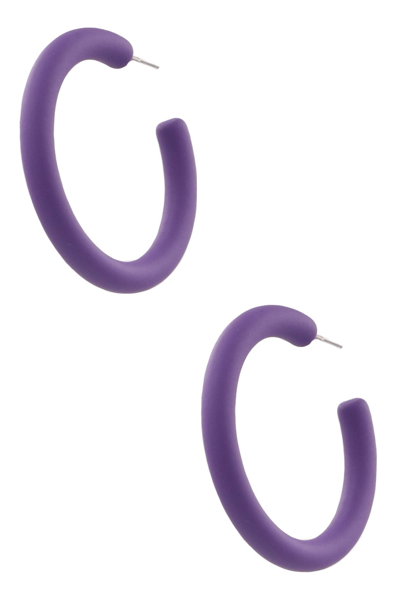 Matte Ring Open Hoop Earrings -Purple