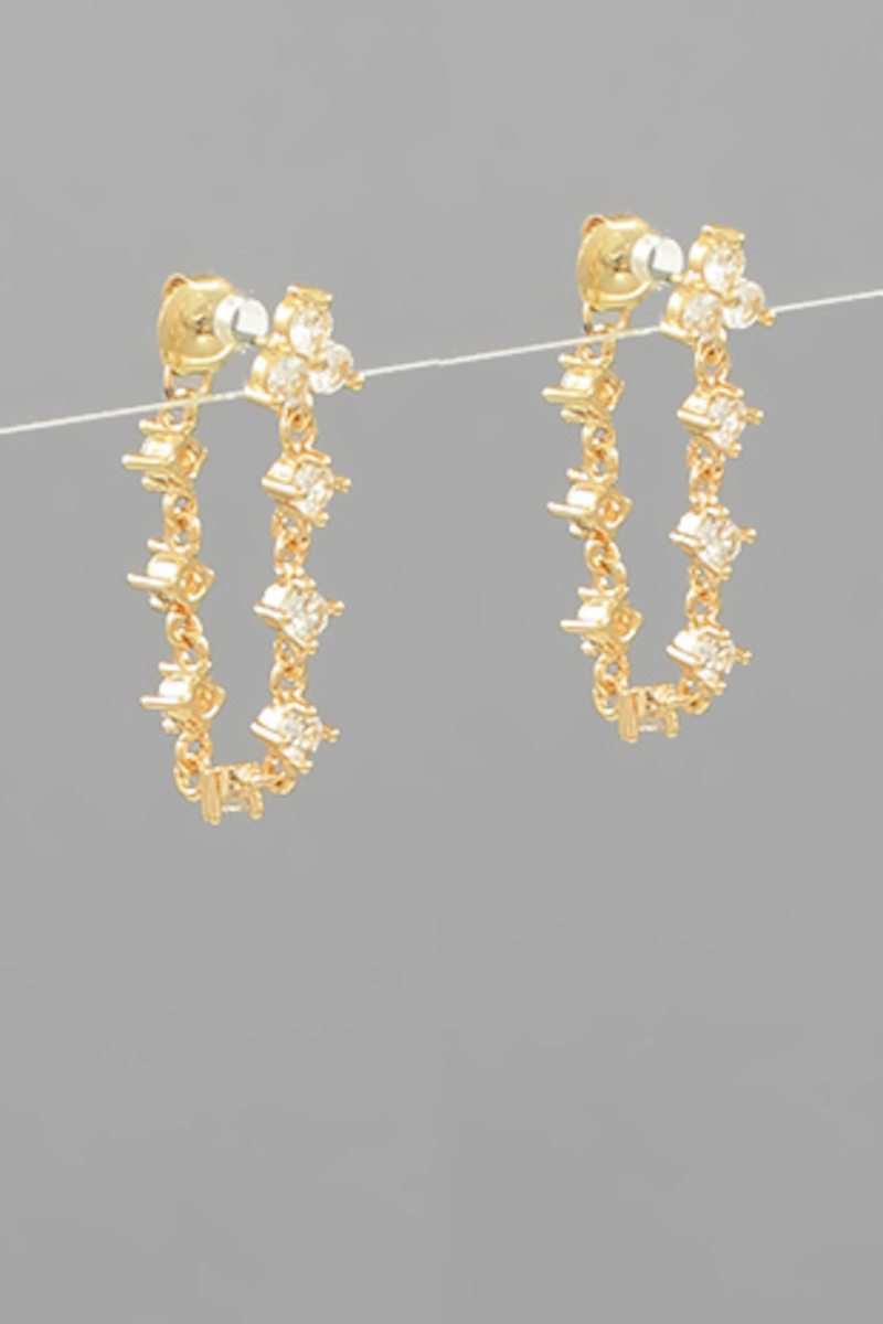Pave Fine Chain Dangle Earrings-Gold