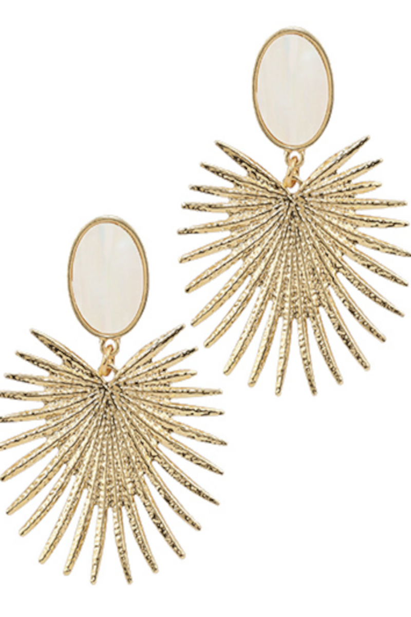 Sunburst & Pearl Oval Drop Earrings-Gold