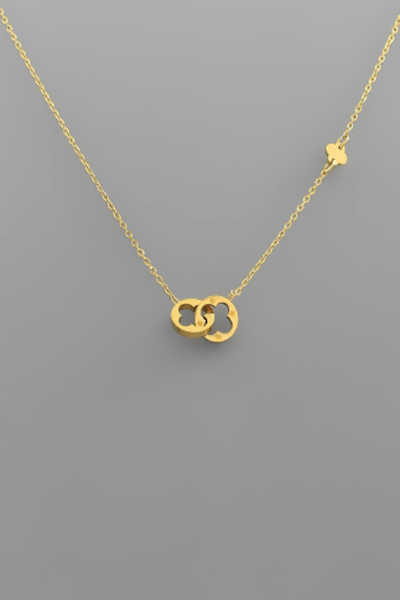 Double Clover Link Pendant Necklace-Gold
