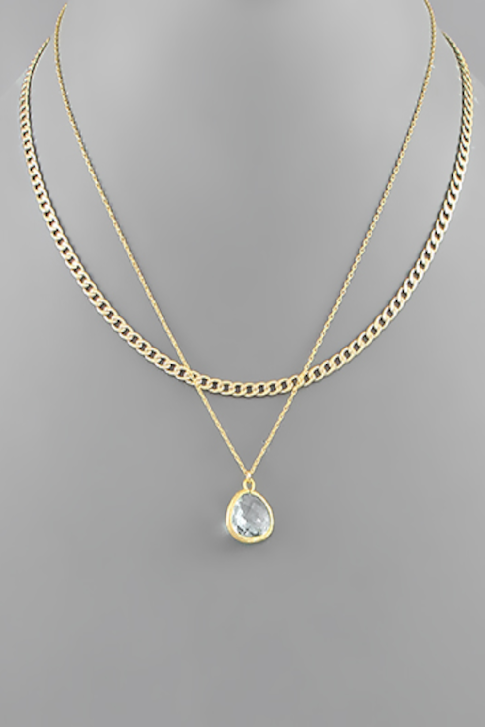 2 Layer Glass Pendant Necklace-Gold