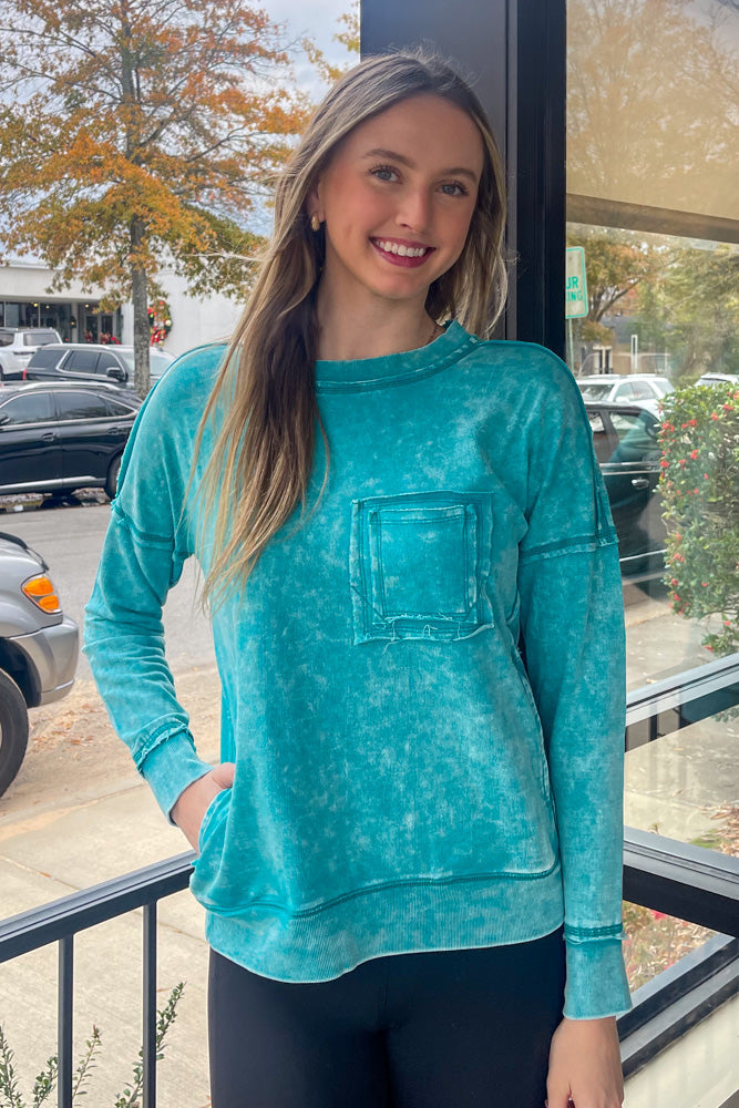 Zenana French Terry Acid Wash Boat Neck Sweatshirt main image 1