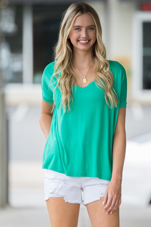 SALE-The Perfect Piko V-Neck Short Sleeve Top-Light Green