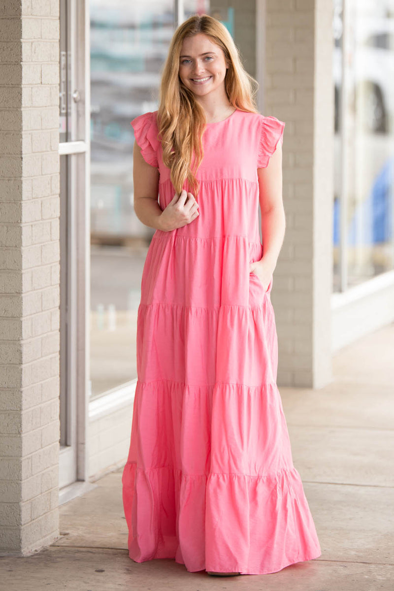 English Factory-Tiered Maxi Dress-Rose