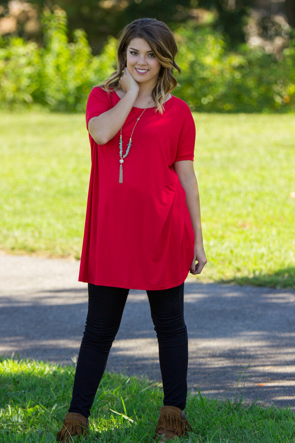 Loose Tunic Top / Red Tunic / Oversized Top/ Asymmetrical Top