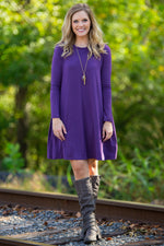 The Perfect Piko Long Sleeve Swing Dress-Dark Purple