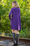 The Perfect Piko Long Sleeve Swing Dress-Dark Purple