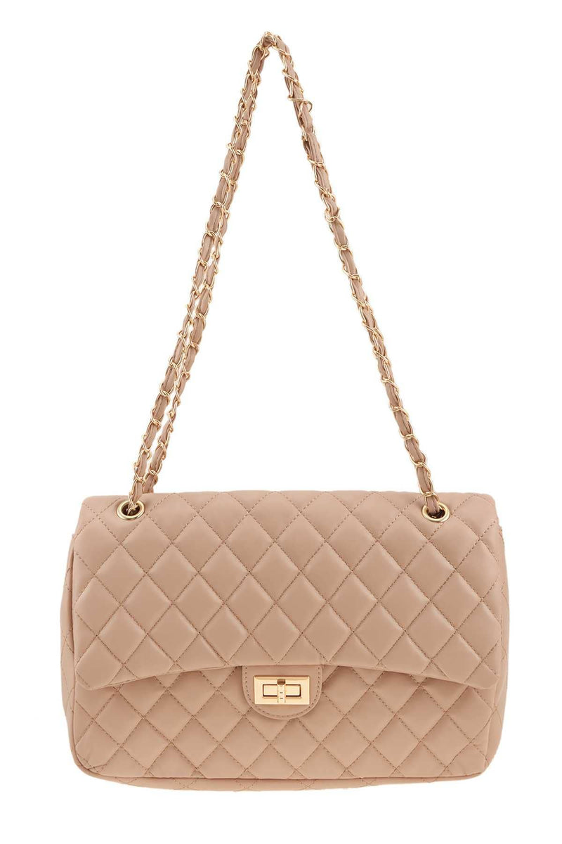 Large Diamond Quilted Crossbody Bag-Beige