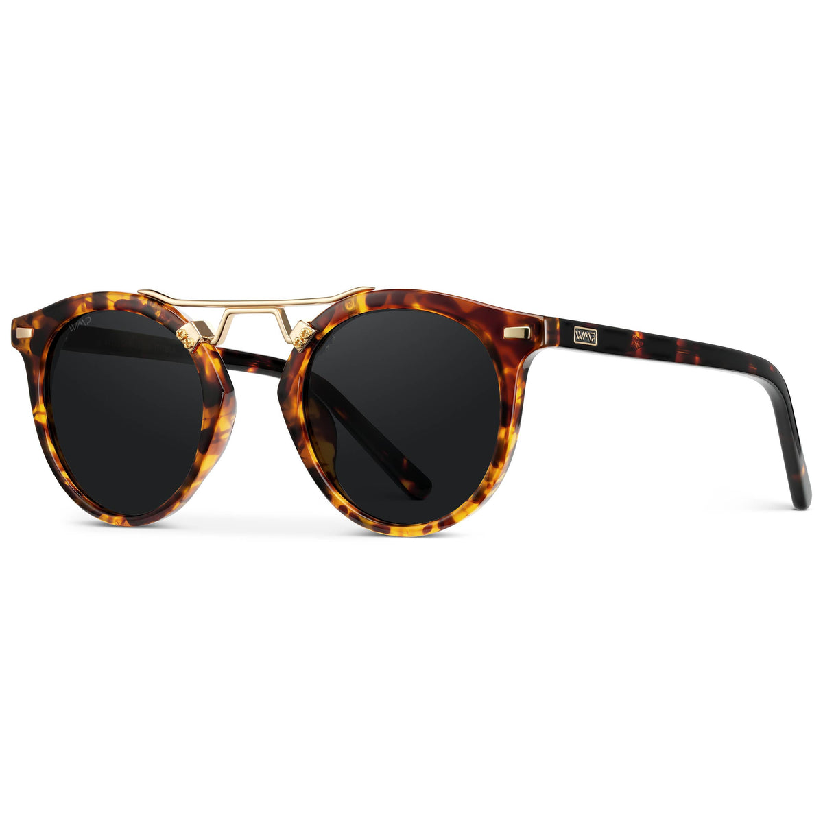 WMP Eyewear - Skyler - Round Polarized Sunglasses: Tortoise Frame/Black Lens