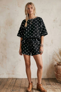 Polka Dot Scuba Top and Shorts Set-Cream/Black
