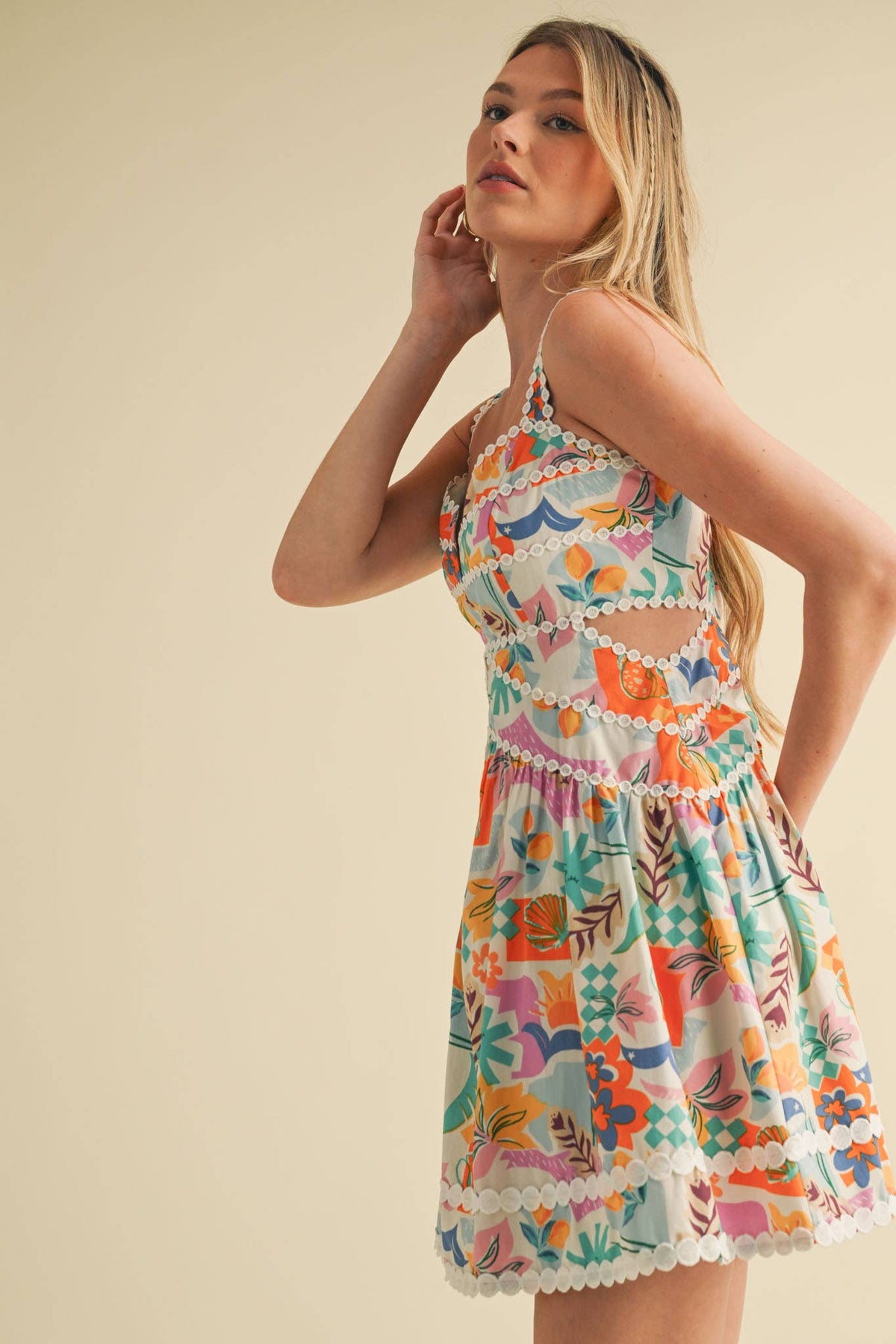 Coastal Strolls Cut Out Dress-Blue