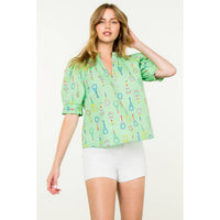 THML - Tennis Racket Print V-Neck Top-Lime