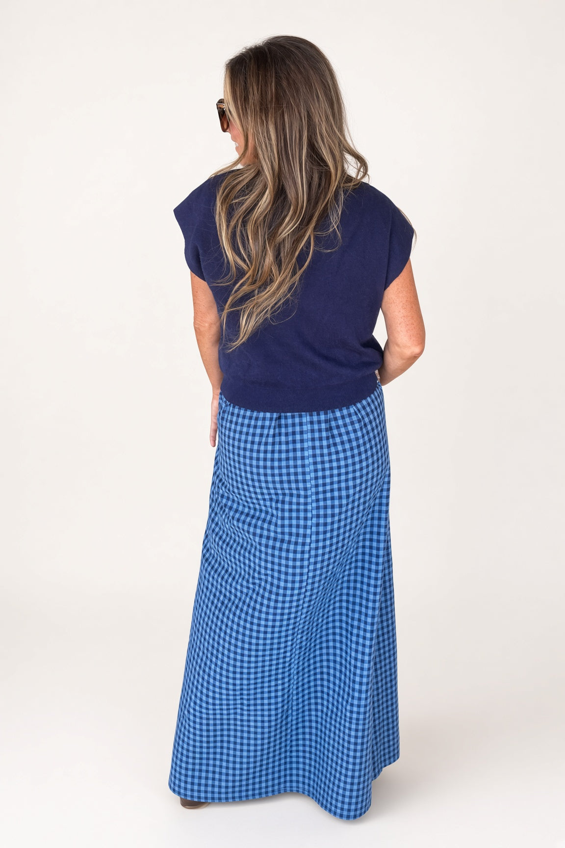 It's Gingham Time Layered Maxi Dress-Navy - Simply Dixie Boutique