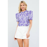 THML - Short Sleeve Poplin Print Top-Purple