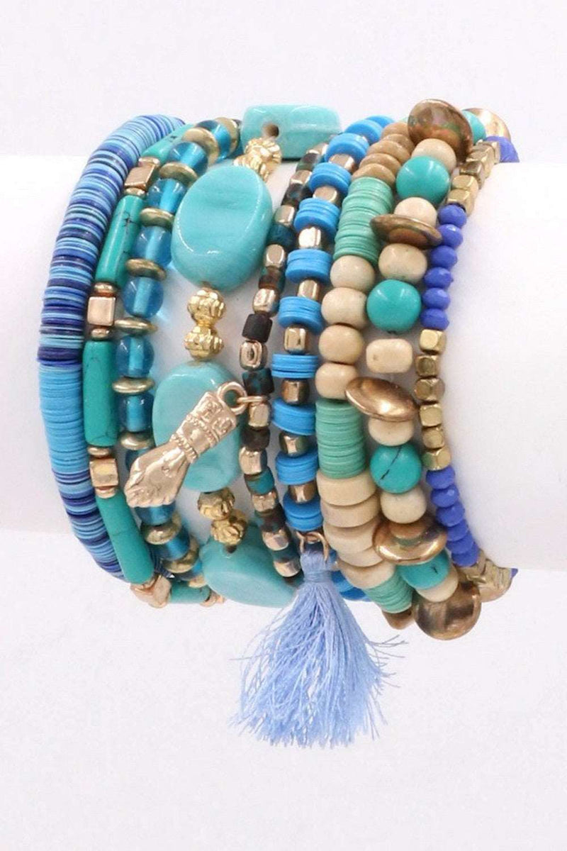 Assorted Bead Stretch Bracelet Set-Turquoise