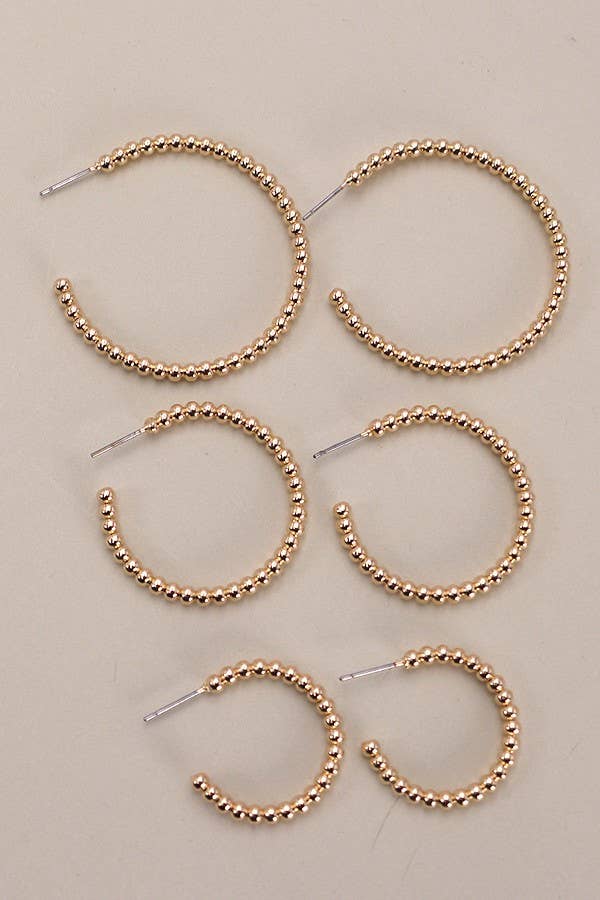 Ball Hoop Earring Trio Set-Gold