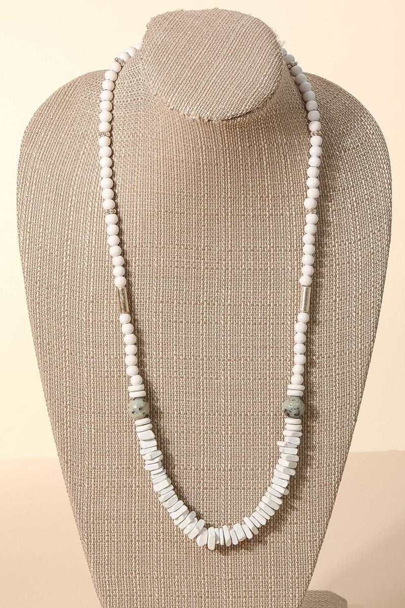 Multi Assorted Bead Long Necklace -White