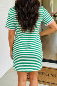 Striped Tie Pocket Mini Dress-Sky Blue Stripe