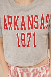LivyLu - Arkansas Razorbacks College Block Puff Ink Cropped Tee-Grey