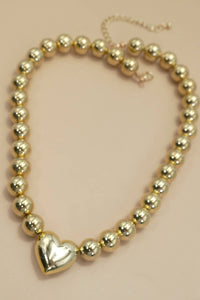 Puffy Heart Ball Chain Necklace - Gold