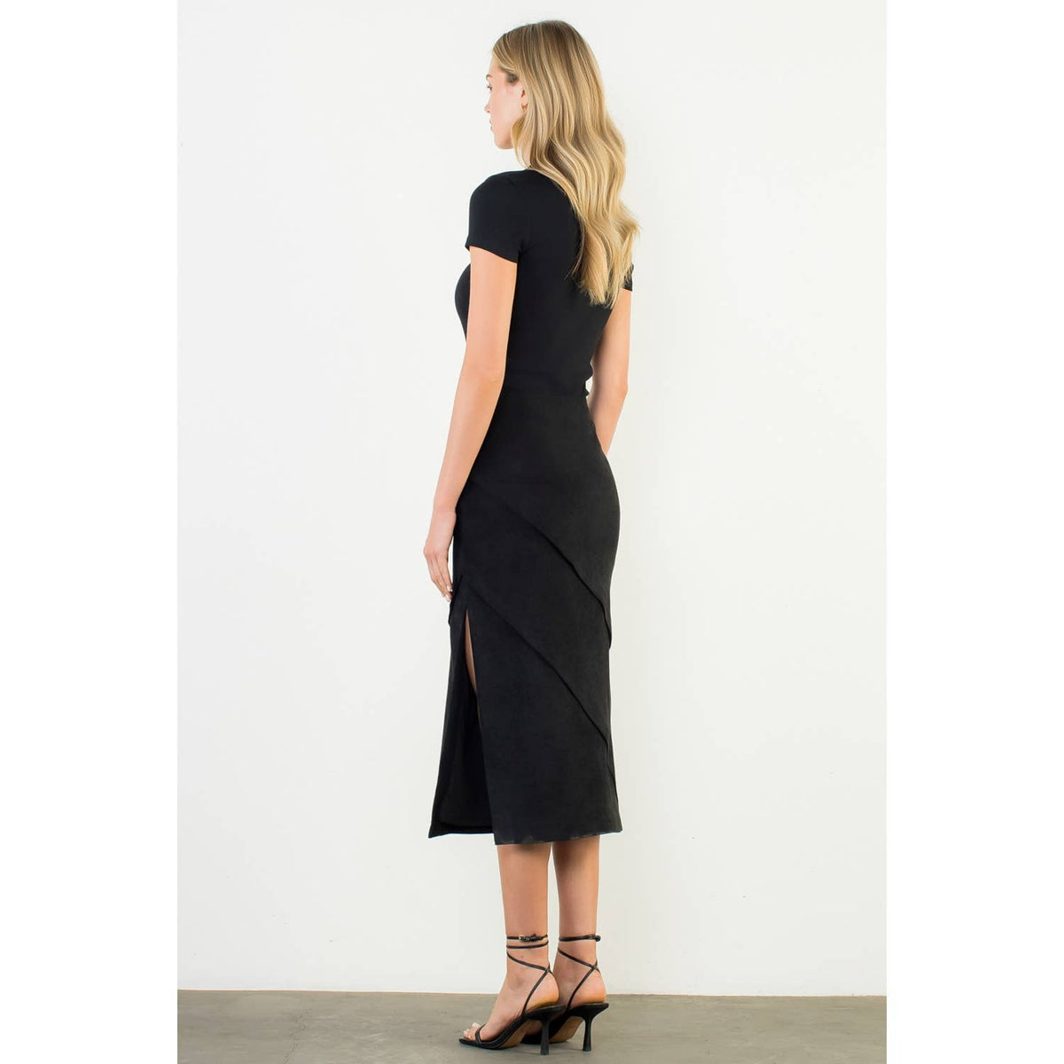 THML - Suede Wrap Detail Midi Skirt-Black