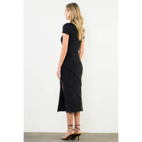 THML - Suede Wrap Detail Midi Skirt-Black