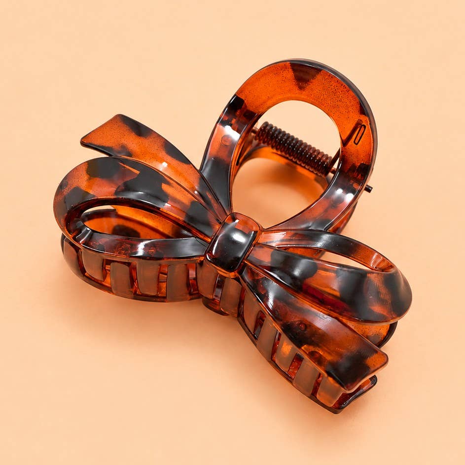 Sculpted Ribbon Bow-Shaped Hair Claw Clips-Tortoise