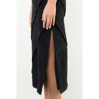 THML - Suede Wrap Detail Midi Skirt-Black