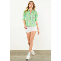 THML - Tennis Racket Print V-Neck Top-Lime