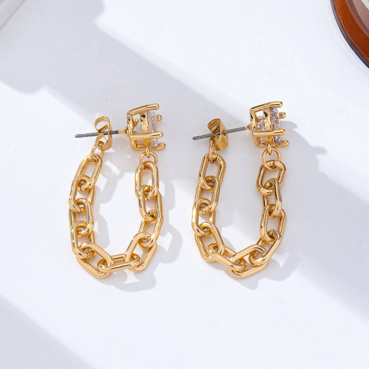 Crystal Stud Hoop and Drop Link Earrings-Gold