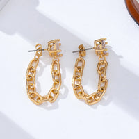Crystal Stud Hoop and Drop Link Earrings-Gold