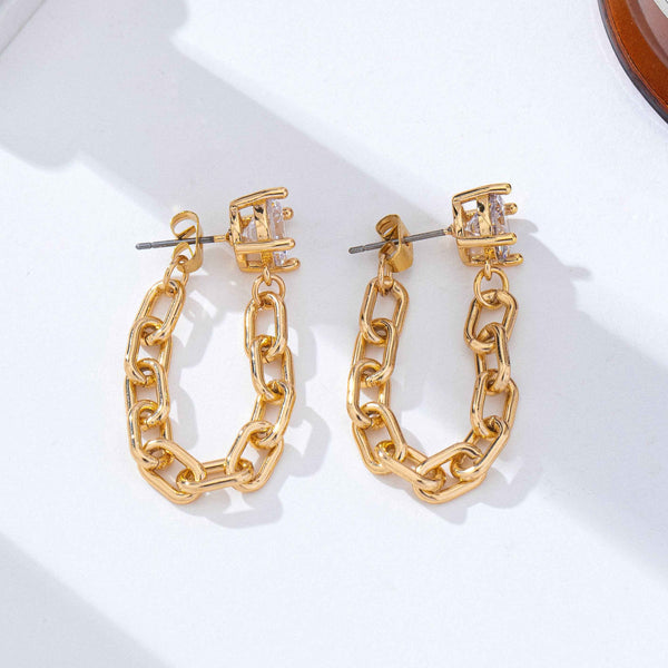 Crystal Stud Hoop and Drop Link Earrings-Gold