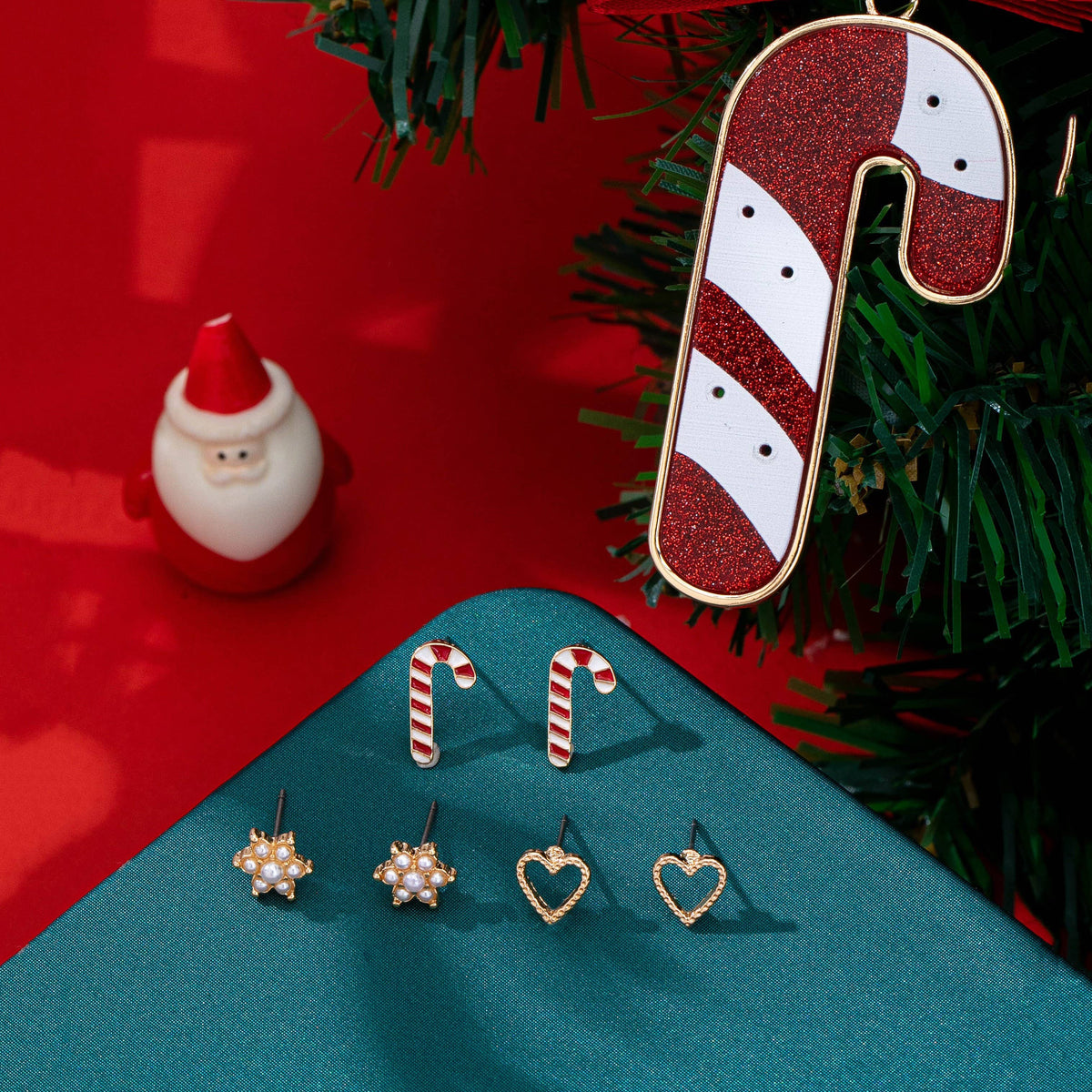 Holiday Christmas Trio Earring & Ornament Set-Candy Cane