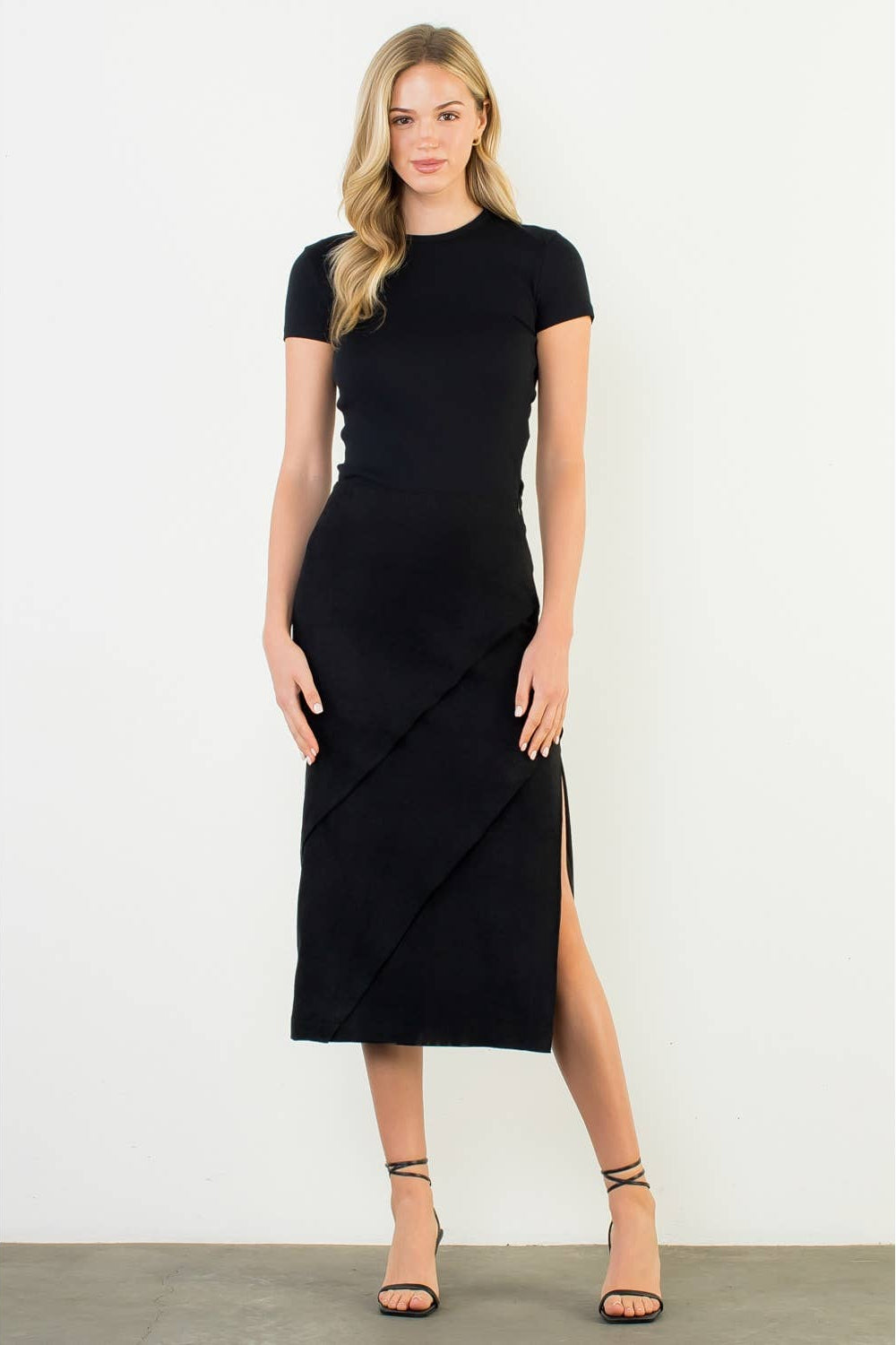 THML - Suede Wrap Detail Midi Skirt-Black