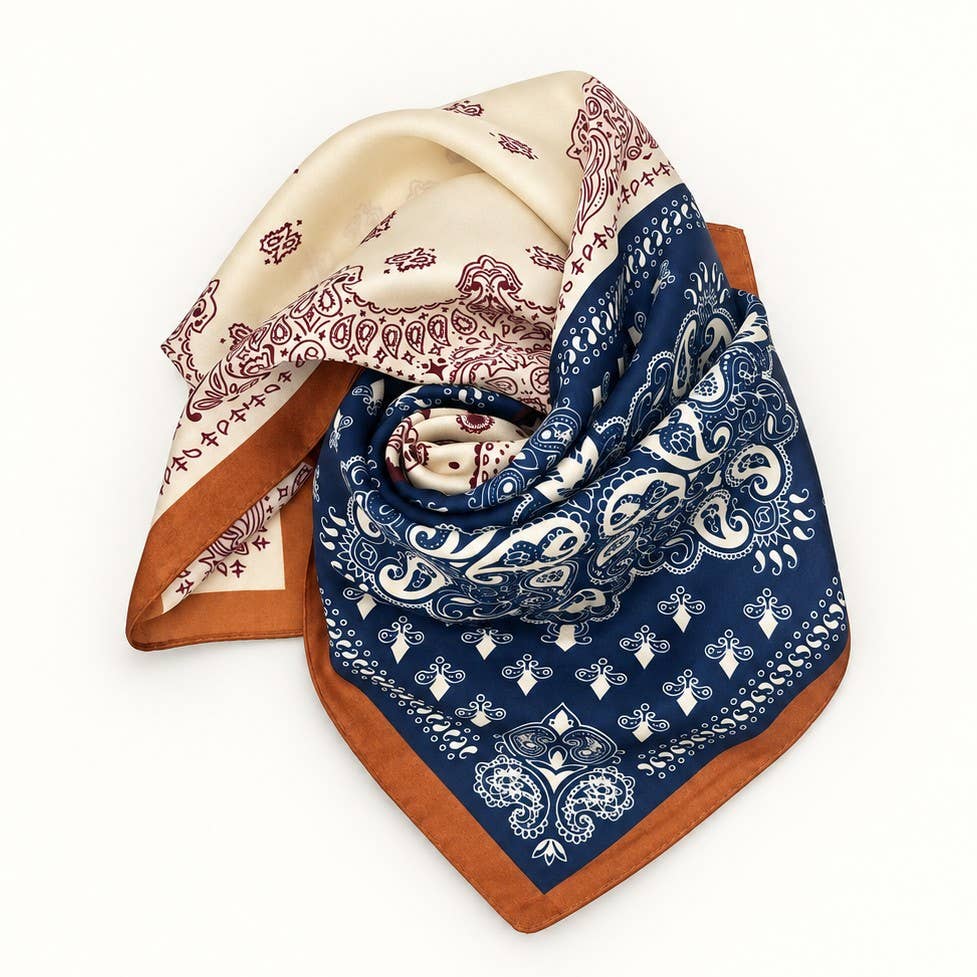 Patchwork Paisley Bandana Printed Square Scarf-Brown