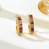 Multicolor Baguette Crystal Hoop Earrings-Gold