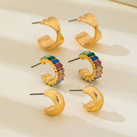 Multi Colored Baguette Twisted Hoop Trio Earring-Gold