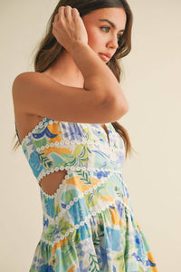 Coastal Strolls Cut Out Dress-Blue