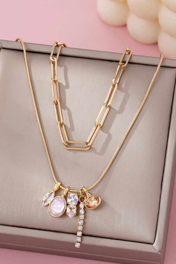 Crystal Cluster Charm Double-Layer Necklace - Gold