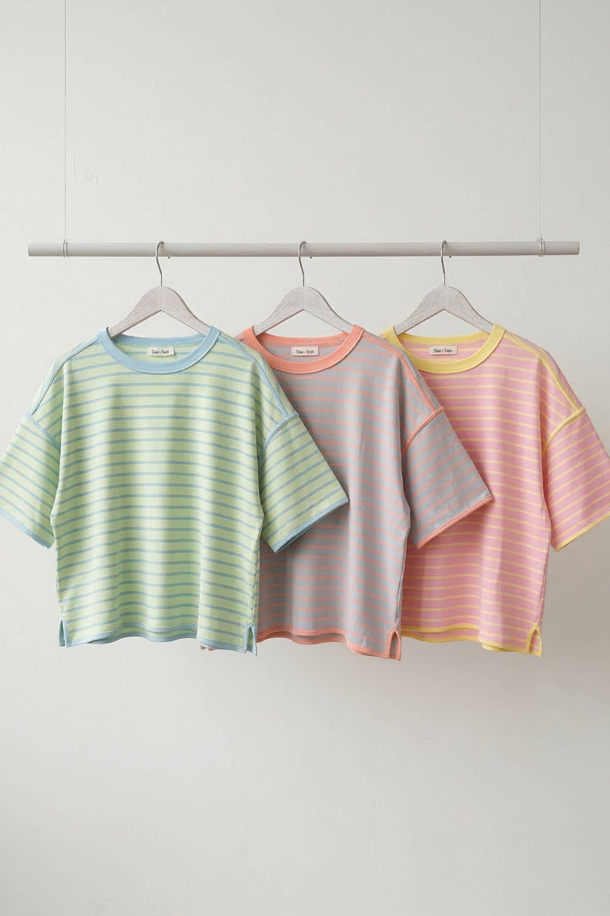 Striped Relaxed Fit Knit Tee-Mint/Blue