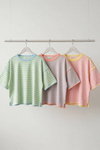 Striped Relaxed Fit Knit Tee-Mint/Blue