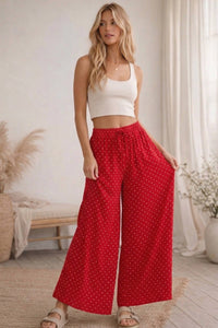 Relaxed Polka Dot Wide Leg Pants-Red/White