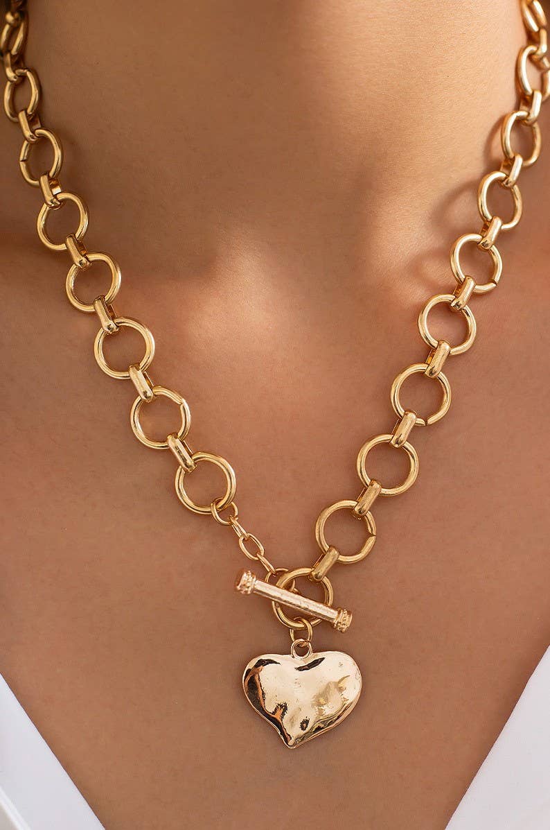 Notable Hammered Heart Front Toggle Necklace-Gold