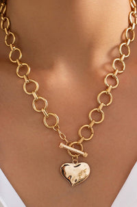 Notable Hammered Heart Front Toggle Necklace-Gold