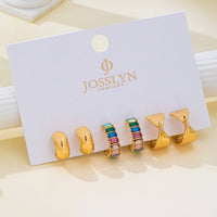Multi Colored Baguette Twisted Hoop Trio Earring-Gold